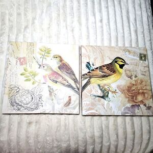 Set Of 2 Kincaid Bird Canvas Romantic Whimsy Flowers